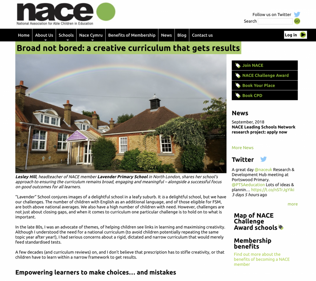 Ivy NACE article Broad not bored: a creative curriculum that gets results web screenshot